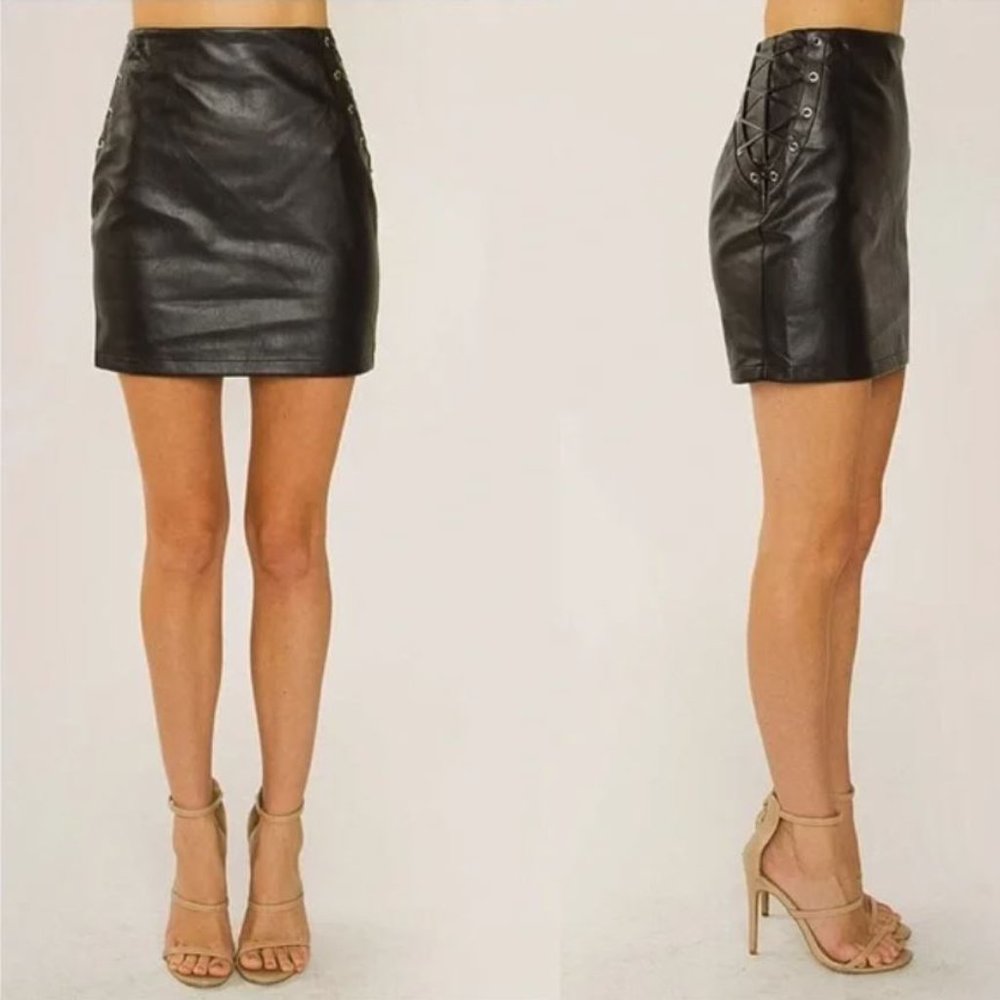 Sugarlips Skirt Black Vegam Leather Mini Extra Small (XS)